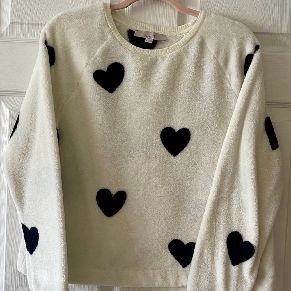 LOFT Cream Sweater with Black Heart Accents